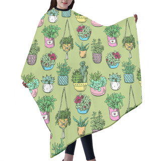 Personality  Home Plants Set. Beautiful Hand Drawn Sketch Style Drawing. Hair Cutting Cape