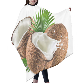 Personality  Coconuts With Milk Splash And Leaf On White Background Hair Cutting Cape