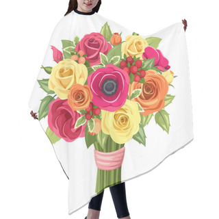 Personality  Bouquet Of Colorful Roses, Lisianthus And Anemones Flowers. Vector Illustration. Hair Cutting Cape