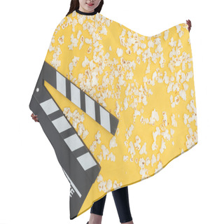 Personality  Top View Of Clapperboard And Fresh Tasty Popcorn Isolated On Yellow Hair Cutting Cape