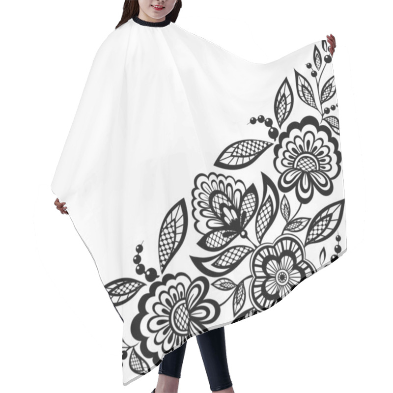 Personality  Corner Ornamental Lace Flowers Are Decorated In Black And White Hair Cutting Cape