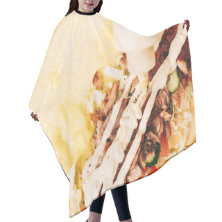 Personality  Top View Of Doner Kebab And Bottle With Sauce Hair Cutting Cape