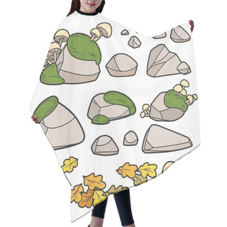 Personality  Set Of Stones, Oak Leaves, Moss And Toadstool Growing On Them Color Variation For Coloring Page Isolated On White Background Hair Cutting Cape