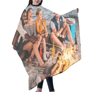 Personality  Happy Young Multiethnic Friends Roasting Marshmallows At Bonfire On Beach At Sunset  Hair Cutting Cape