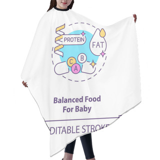 Personality  Balanced Food For Baby Concept Icon. Breastfeeding Benefits. Lots Of Vitamins And Minerals. Feeding Newborn Idea Thin Line Illustration. Vector Isolated Outline RGB Color Drawing. Editable Stroke Hair Cutting Cape