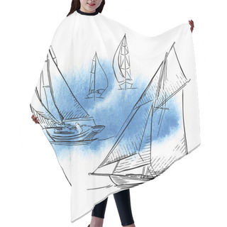 Personality  Hand Made Sketch Of Yachting And Sea. Hair Cutting Cape