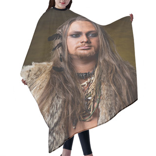 Personality   Barbarian With Decorations Of Beads And Feathers Hair Cutting Cape