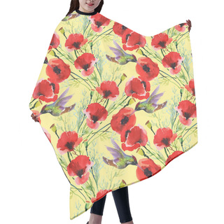 Personality  Red Poppies With Birds Hair Cutting Cape