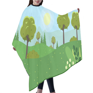 Personality  Landscape With Mountains, Fields, Flowers, Trees And Bushes . Hair Cutting Cape