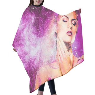 Personality  Woman With Conceptual Colorful Body Art Hair Cutting Cape