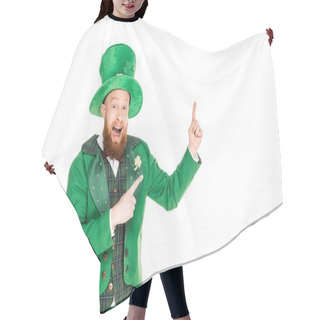 Personality  Excited Handsome Leprechaun In Green Suit And Hat Presenting Something, Isolated On White Hair Cutting Cape