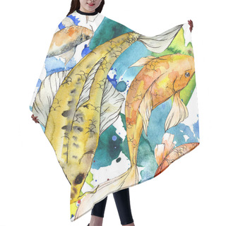 Personality  Watercolor Aquatic Underwater Colorful Tropical Fish Set. Red Sea And Exotic Fishes Inside: Golden Fish. Hair Cutting Cape