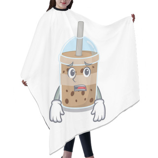 Personality  Cartoon Picture Of Chocolate Bubble Tea Showing Anxious Face Hair Cutting Cape