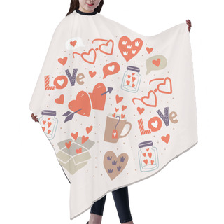 Personality  Circle Illustration With Love Stickers, Hearts Hair Cutting Cape