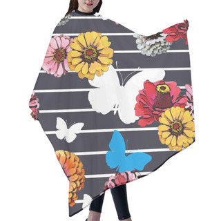 Personality  Semless Flower Pattern With Butterflies Hair Cutting Cape