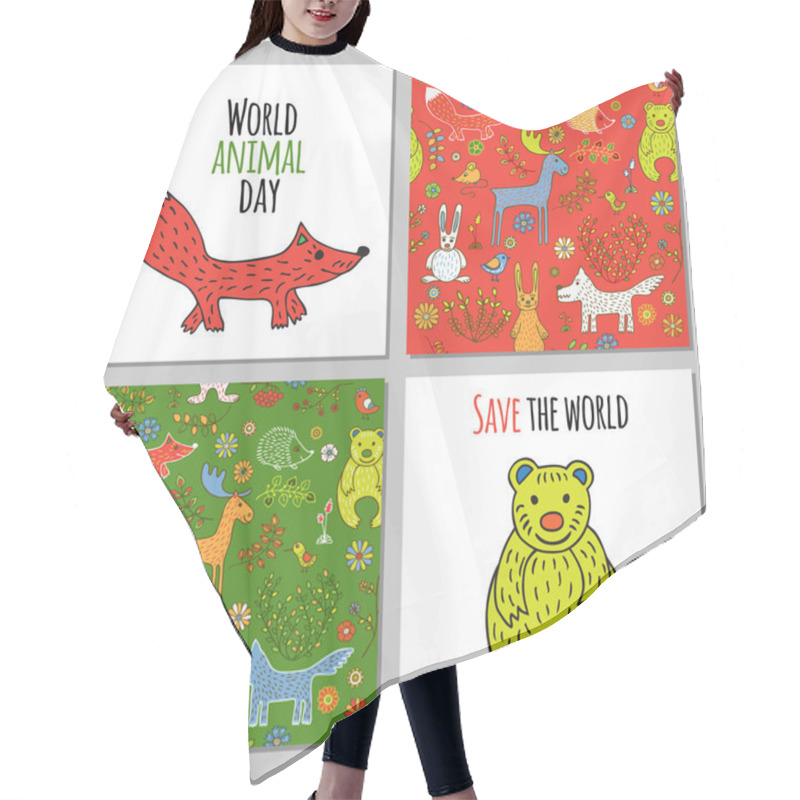Personality  Vector set of woodland animals hair cutting cape