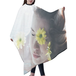 Personality  Close Up Of Young Girl Posing Underwater With Flowers Hair Cutting Cape