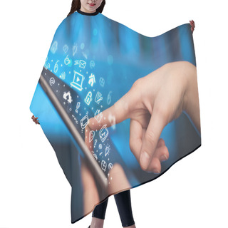 Personality  Finger Pointing On Tablet Pc, Social Media Concept Hair Cutting Cape