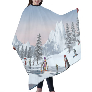 Personality  Penguins In A Snowy Mountain Landscape, 3d Render Hair Cutting Cape