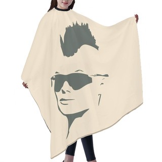 Personality  Silhouette Of A Female Head. Face Half Turn View. Hair Cutting Cape