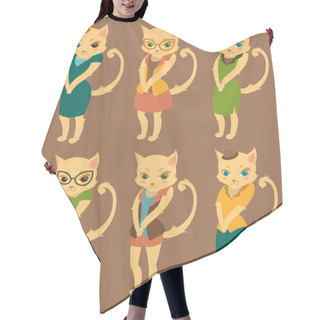 Personality  Cartoon Set Of Cute Cats In Retro Style Clothes Hair Cutting Cape