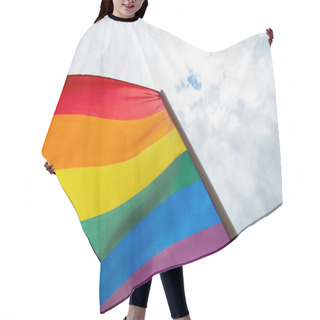 Personality  Low Angle View Of Colorful Lgbt Flag Against Cloudy Sky Hair Cutting Cape
