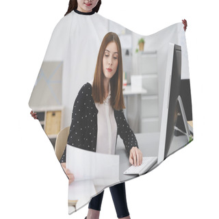 Personality  Businesswoman Checking Documents Hair Cutting Cape