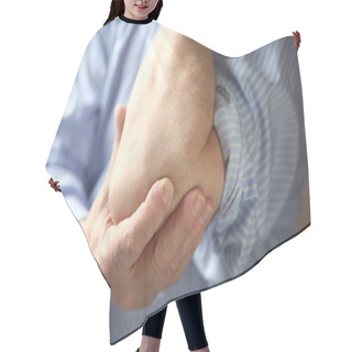 Personality  Businessman With Sore Elbow Hair Cutting Cape