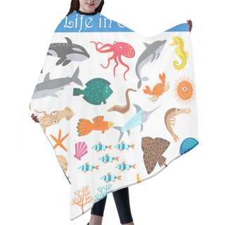 Personality  Set Of Cartoon Sea Animals Fish. Life In Ocean Collection. Hair Cutting Cape