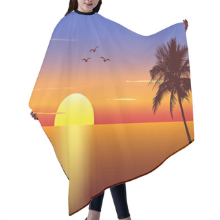 Personality  Sunset With Palmtree Silhouette Hair Cutting Cape