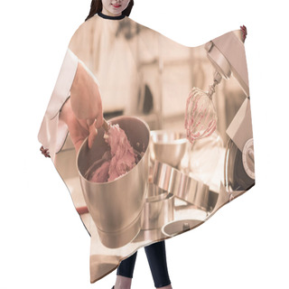Personality  Partial View Of Confectioner Making Cream For Dessert In Restaurant Kitchen Hair Cutting Cape