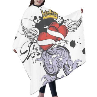 Personality  Two Red Winged Heart Heraldic Tattoo Hair Cutting Cape