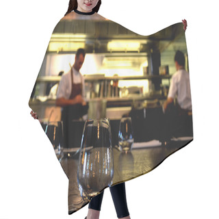 Personality  Chef In Open Kitchen In Casual Dining Restaurant Hair Cutting Cape