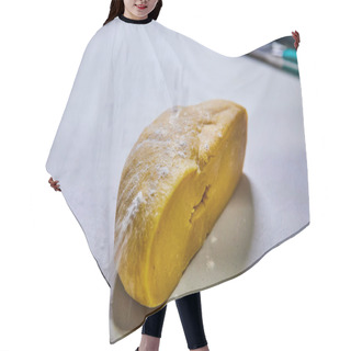 Personality  Freshly Made Pasta Dough Wedge In A Warm Indiana Kitchen, Flour In Mid-air Accentuating The Inviting Atmosphere Of Home Cooking. Hair Cutting Cape