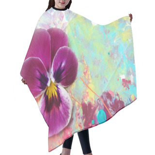 Personality  Purple Heartsease On A Picturesque  Background With Spray Paint. Hair Cutting Cape