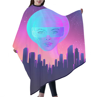Personality  Futuristic Retro Wave Style Party Flyer Template Hair Cutting Cape