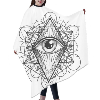 Personality  Blackwork Tattoo Flash. Eye Of Providence. Masonic Symbol. All Seeing Eye Inside Triangle Pyramid. New World Order. Sacred Geometry, Religion, Spirituality, Occultism. Isolated Vector Illustration. Hair Cutting Cape