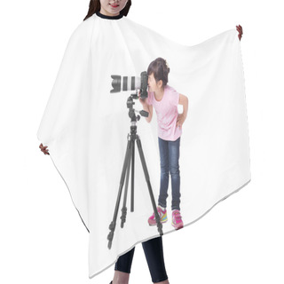 Personality  Little Girl With Photo Camera Hair Cutting Cape