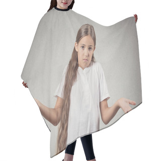 Personality  Clueless Teenager Girl Shrugs Shoulders Hair Cutting Cape