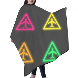 Personality  Airport Traffic Triangular Signal Of An Airplane Four Color Glowing Neon Vector Icon Hair Cutting Cape