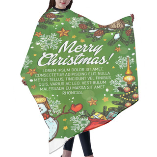 Personality  Christmas Tree, Gifts And Snowman Sketch Poster Hair Cutting Cape