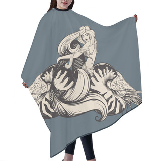 Personality  Vector Illustration Of Beautiful Mermaid Hair Cutting Cape