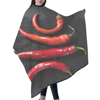 Personality  Top View Of Raw Red Chili Peppers On Black Tabletop Hair Cutting Cape