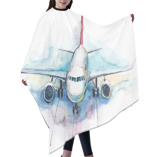 Personality  Aircraft Is At The Airport On The Take-off Field Watercolor. Hair Cutting Cape