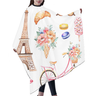 Personality  Watercolor Illustration Paris Style Hair Cutting Cape