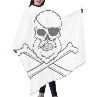 Personality  Pirate Skull With Beard, Eye Patch And Crossed Bones Vector. Edward Teach Portrait. Corsair Logo Template. Filibuster T-shirt Insignia Design Hair Cutting Cape