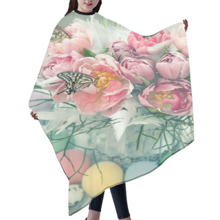 Personality  Pink Tulip Flowers, Butterflies And Easter Eggs Hair Cutting Cape