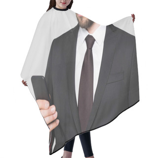 Personality  Businessman Looking At Smartphone Hair Cutting Cape