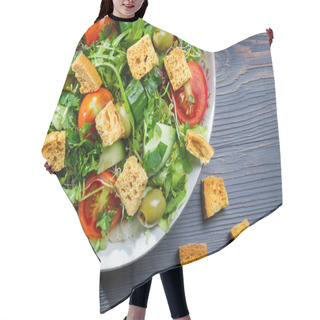 Personality  Closeup Of Healthy Caesar Salad With Croutons Hair Cutting Cape