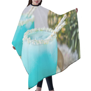Personality  Jack Frost Christmas Cocktail With Coconut Rum, Blue Curacao, Coconut Cream And Pineapple Juice Hair Cutting Cape